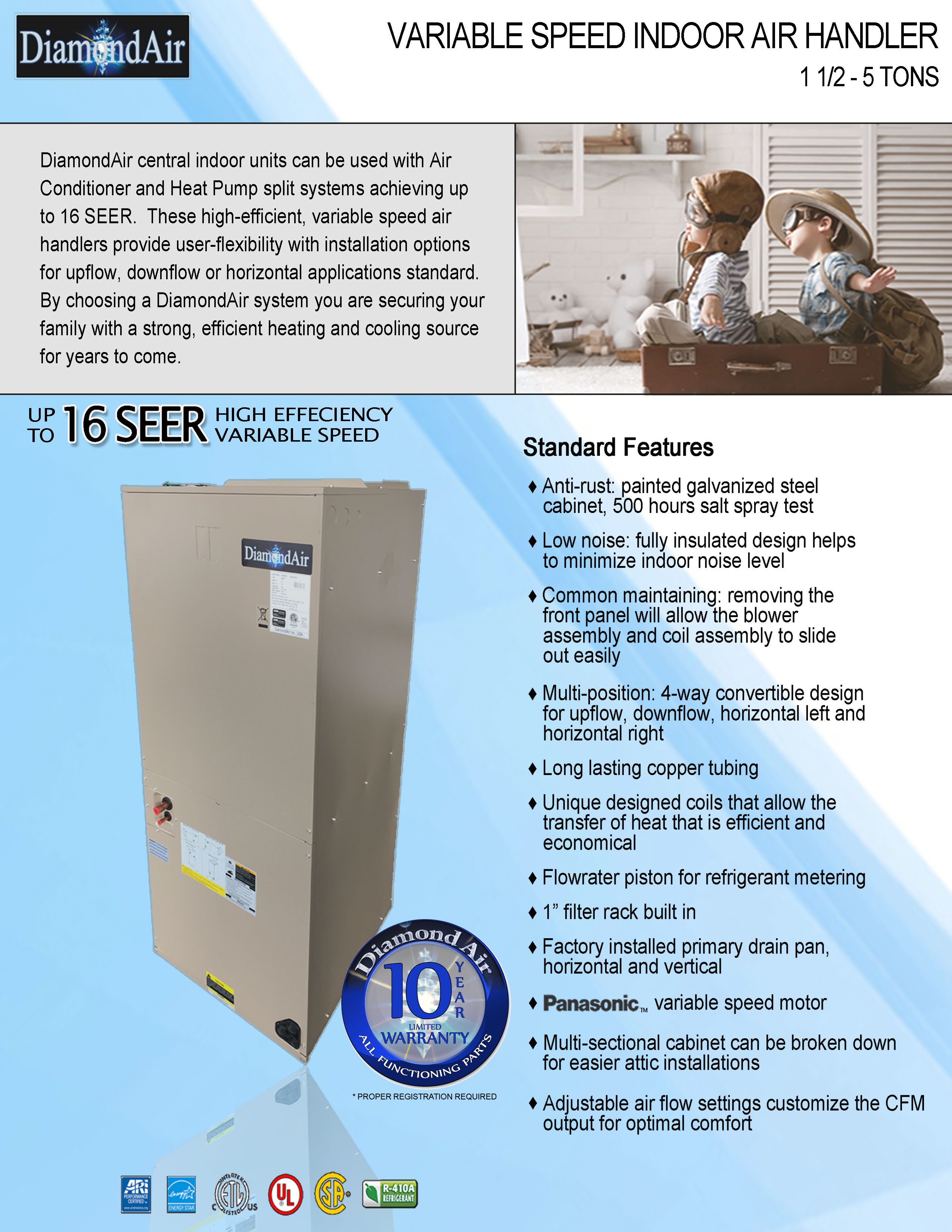 5 Ton DiamondAir 14 SEER Central System D1460ACL, D164860HAE Variable Speed (F)